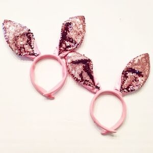 Sequin bunny ears headband 2 pack pair pastel pink